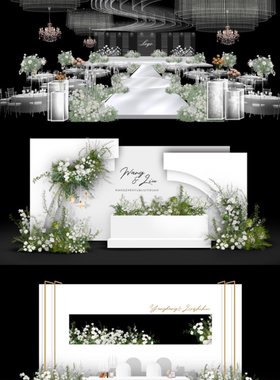 HS4白绿色韩式婚礼设计效果图PSD素材资料配制作图广告源文件素材
