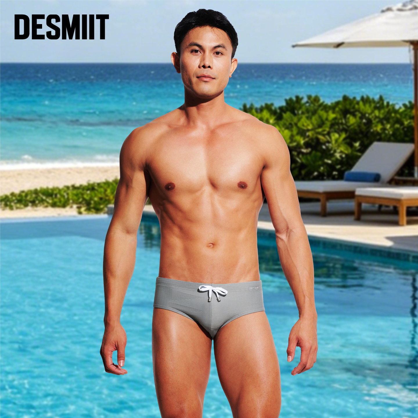 desmiit燥浪者 男士性感低腰三角泳裤高弹速干泡温泉成人游泳裤