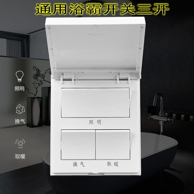 卫生间吊顶老式灯暖浴霸三开开关3开控位防水翻盖美奥86型的欧16A