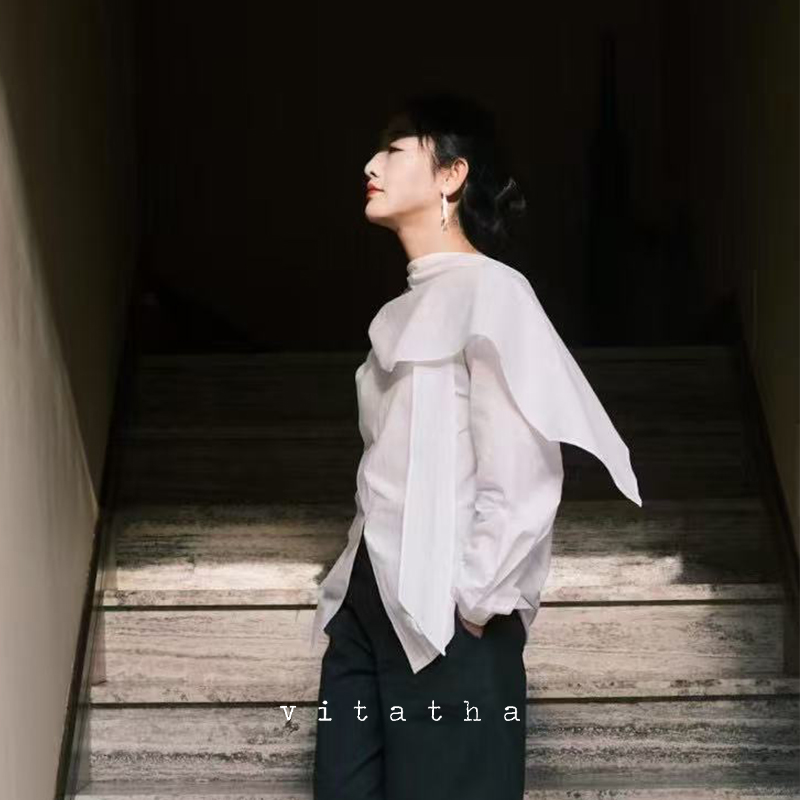 Vitatha番塔塔 东方感立裁绑带围脖打结领衬衫百搭通勤休闲