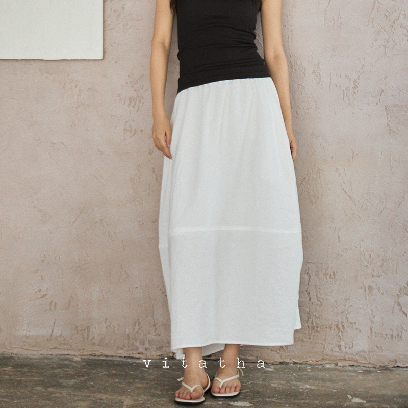 云茧汉麻纯色弧形半身裙