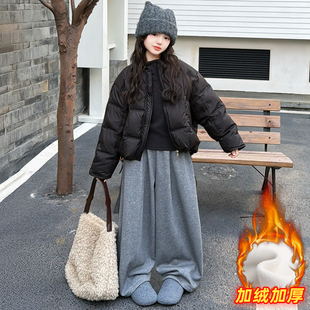 女童冬季加厚棉服套装2025新款儿童短款休闲宽松外套休闲裤子洋气