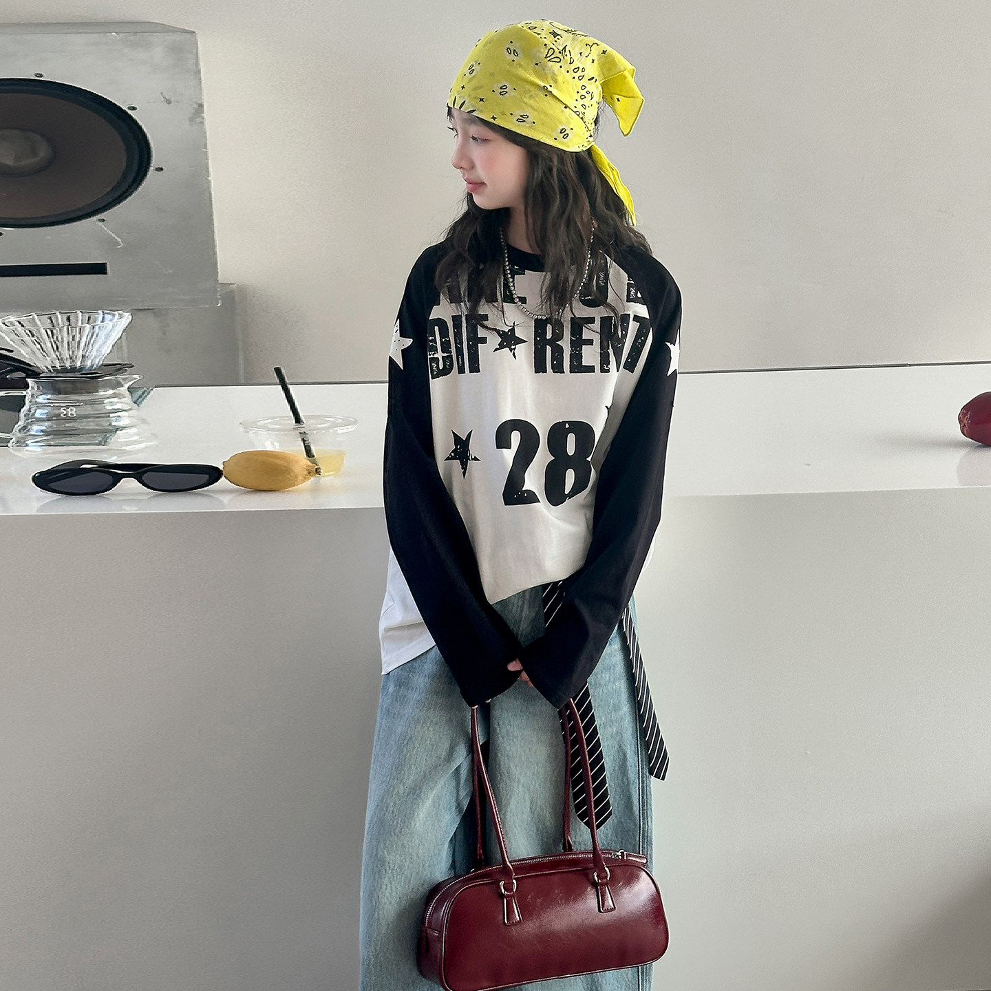 女童春季长袖T恤套装2025新款儿童宽松打底衫牛仔直筒裤两件套潮,童装/婴儿装/亲子装,套装,淘宝优惠券,粉丝福利购,淘宝优惠卷