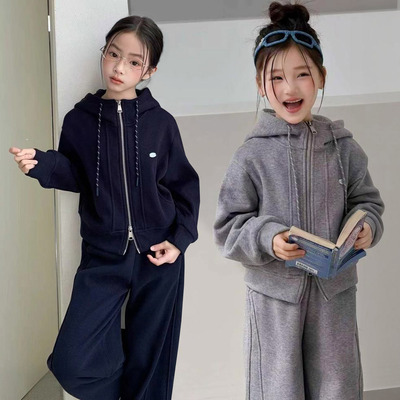 女童秋冬加绒卫衣套装