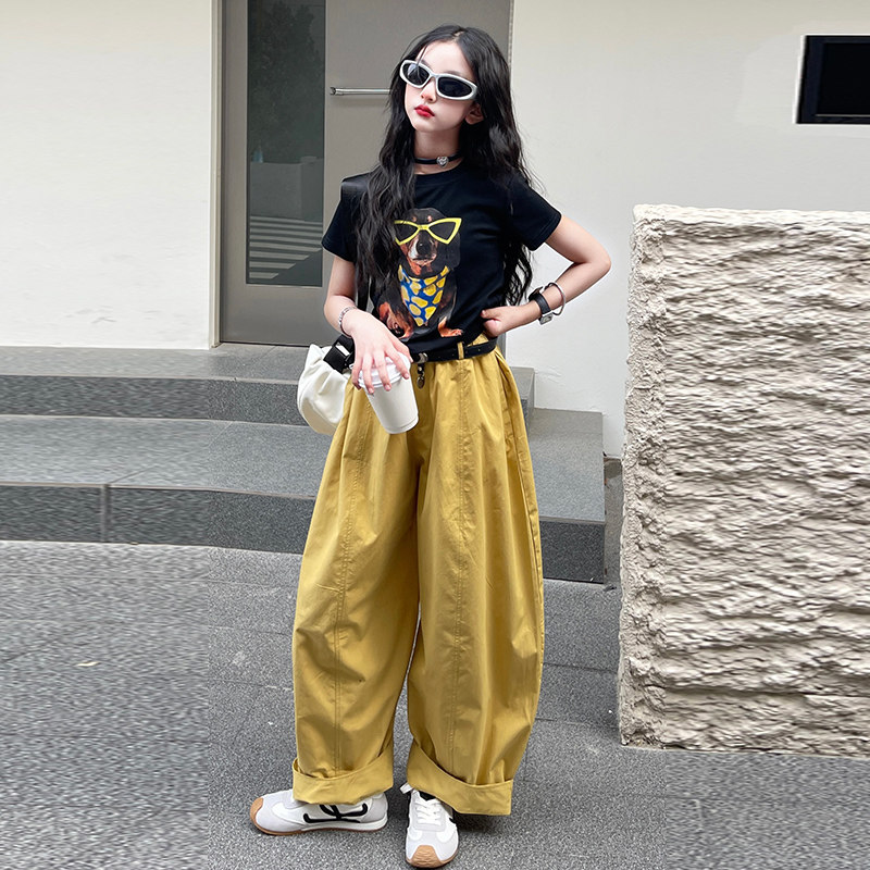 女童夏季短袖T恤套装2025新款儿童正肩半袖上衣薄款长裤两件套潮,童装/婴儿装/亲子装,套装,淘宝优惠券,粉丝福利购,淘宝优惠卷