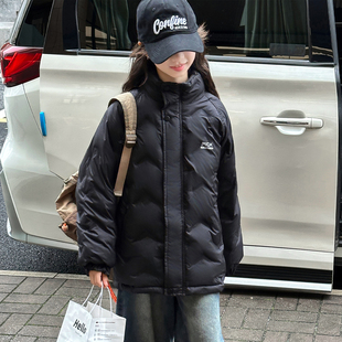 女童冬季轻薄羽绒服2025新款儿童校服神器宽松休闲白鸭绒内胆外套