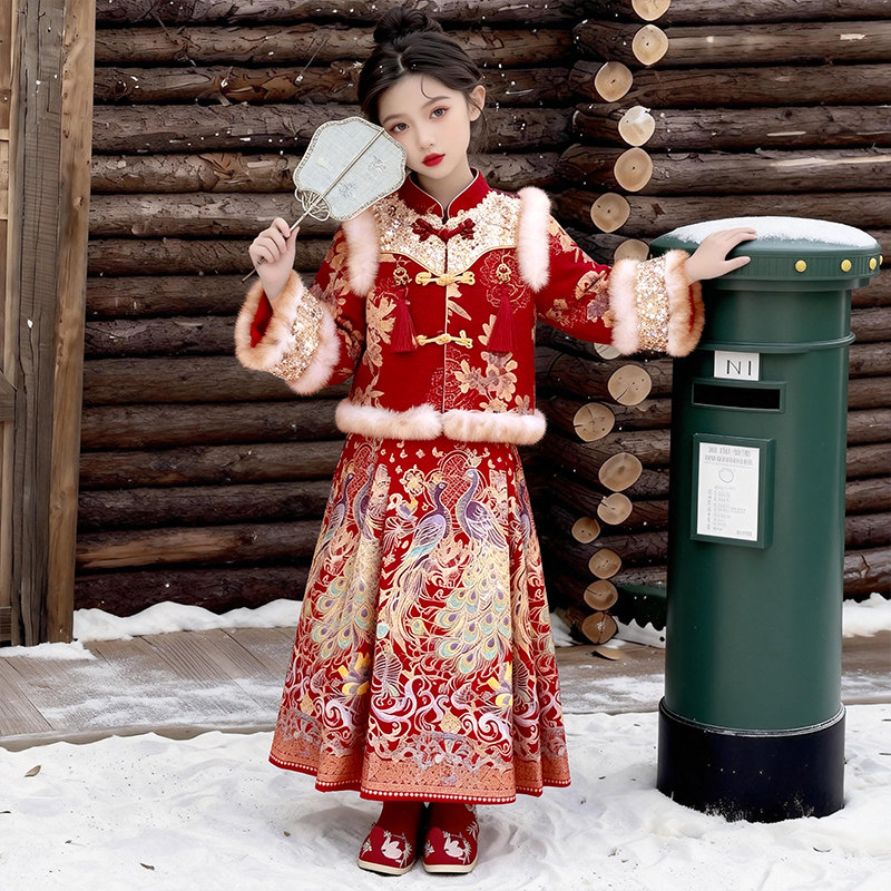 女童冬季汉服新中式马面裙套装