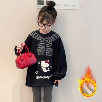 女童秋冬加绒卫衣套装童装新款女孩洋气中长款卫衣外套打底裤两件