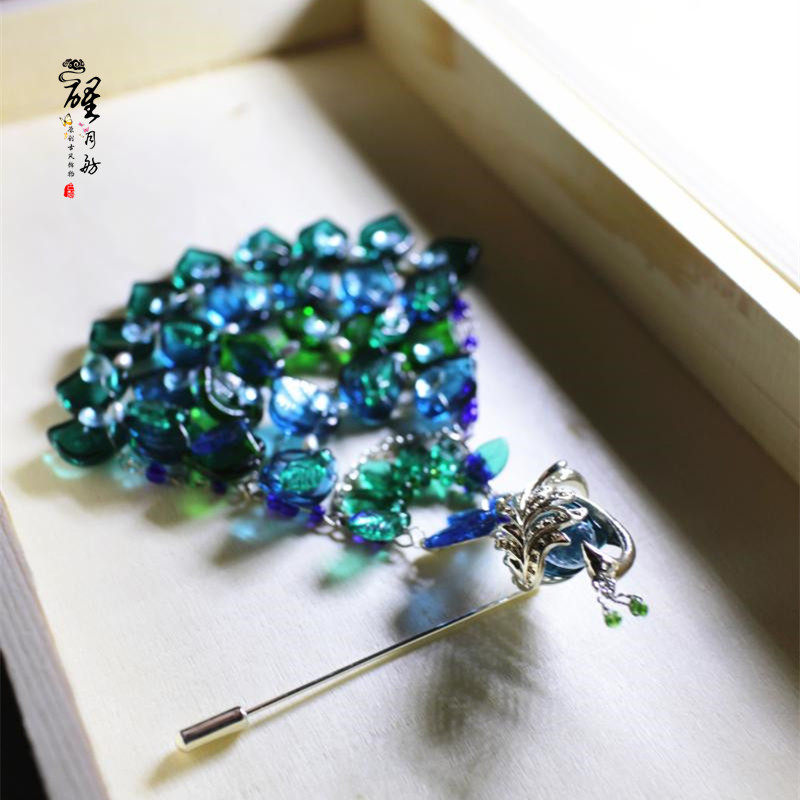【醒月舫】【孔雀翎】私人定制 剑三唐门衍生 琉璃宝石孔雀胸针