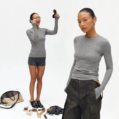 oneup美利奴羊毛针织衫女春季白色修身长袖t恤圆领打底衫内搭上衣