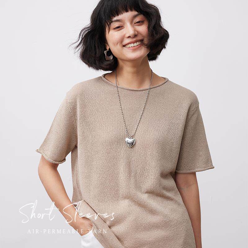 Lagur㊣“会呼吸的纱线”日本和纸桑蚕丝纯色短袖女T恤夏针织上衣