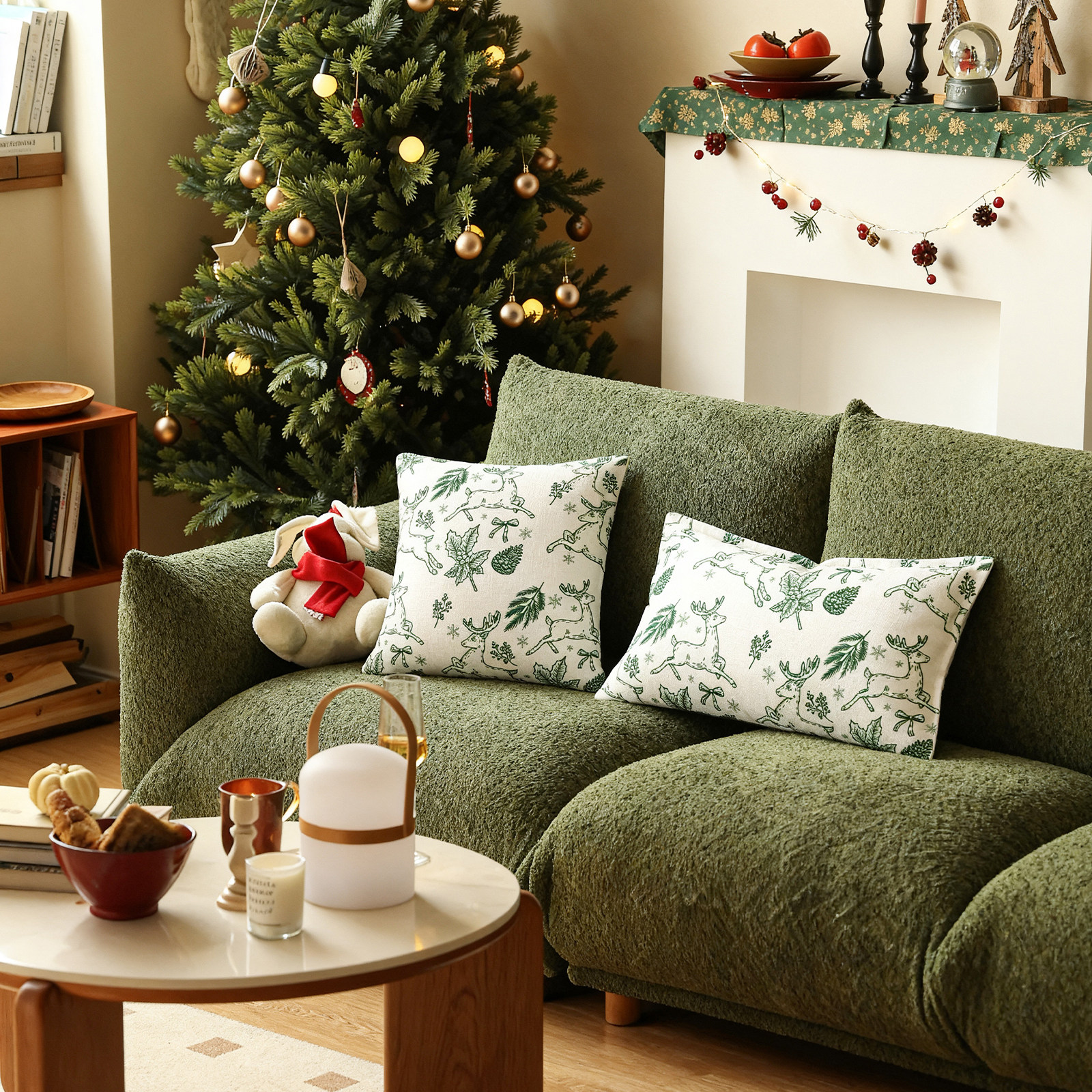 【洛林】抱枕圣诞节绿色麋鹿氛围感咖啡厅沙发客厅卧室腰枕靠枕