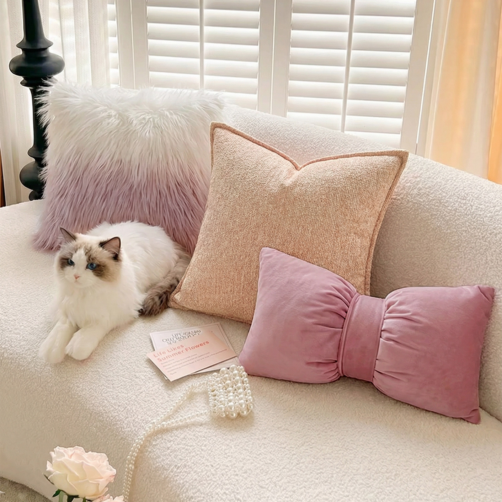 法式ins风蝴蝶结抱枕粉色少女卧室沙发客厅氛围感天鹅绒腰枕靠枕,居家布艺,靠垫/抱枕,淘宝优惠券,粉丝福利购,淘宝优惠卷