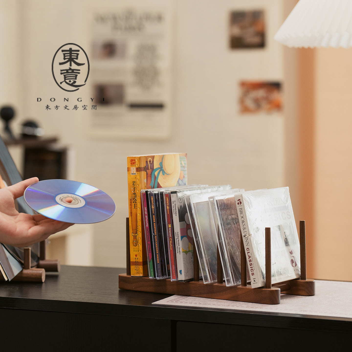 六分格实木专辑碟片小卡收纳架