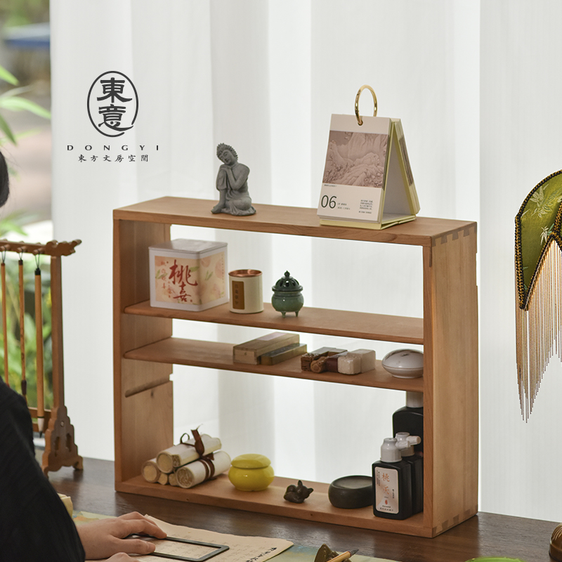 北美樱桃木桌面置物架收纳柜架子可拆卸小型博古架书柜书法毛笔