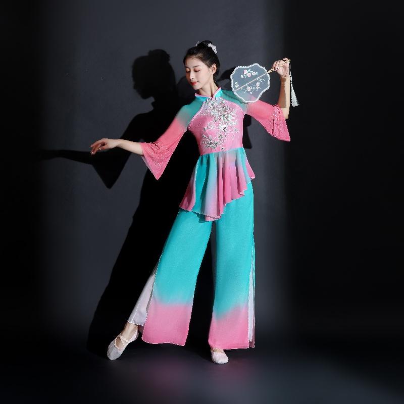 中国舞表演艺考演出服扇子舞胶州秧歌舞蹈服花鼓灯超仙女纱衣显瘦