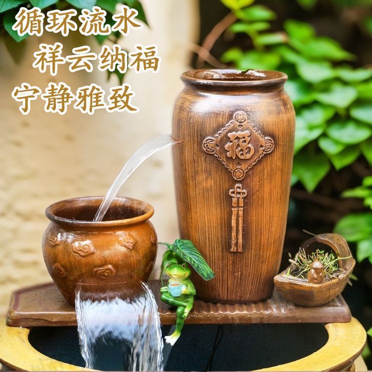 LS-345古法鱼缸养鱼瀑布流水罐过滤增氧造景生态瀑布陶瓷流水循环