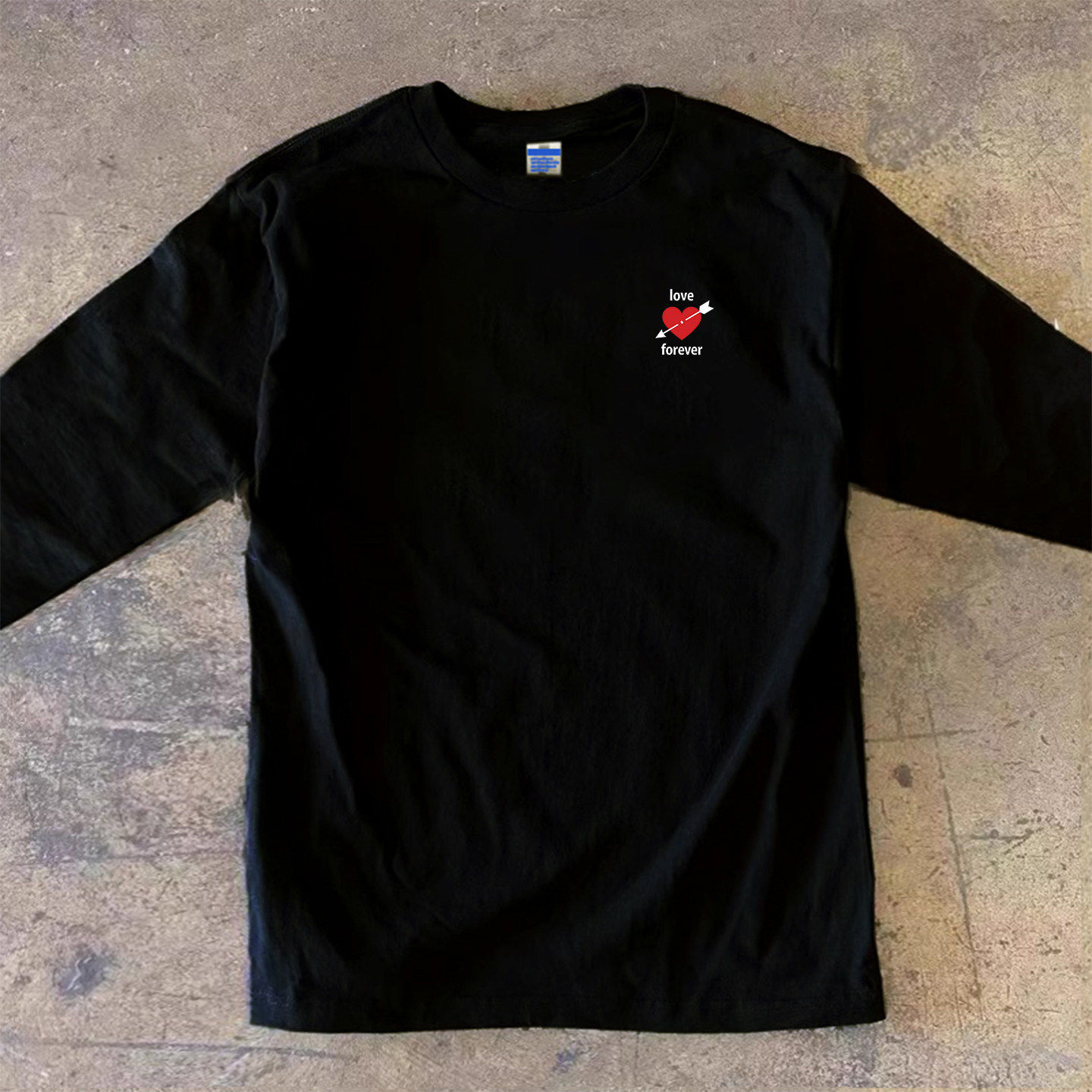 Adonis 100% 纯棉重磅300克短袖潮范爱心箭头字母印花休闲长袖T恤