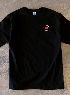 Adonis 100% 纯棉重磅300克短袖潮范爱心箭头字母印花休闲长袖T恤