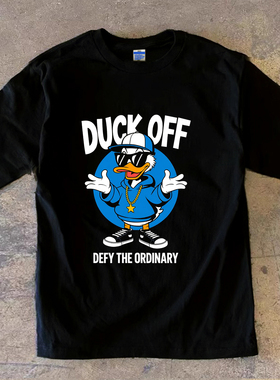 Adonis 100%纯棉重磅300克长袖潮酷街头风嘻哈唐老鸭印花宽松T恤