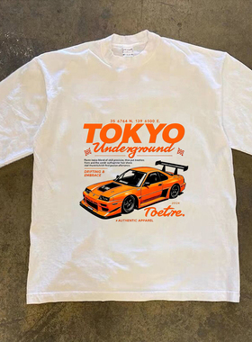 Adonis 100%纯棉重磅300克短袖长袖欧美复古汽车印花潮流百搭T恤