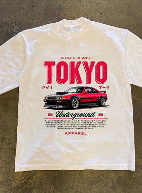 Adonis 100%纯棉重磅300克短袖长袖欧美复古汽车印花潮流百搭T恤