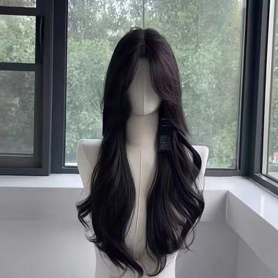 黑茶色气质假发女长发中分大波浪