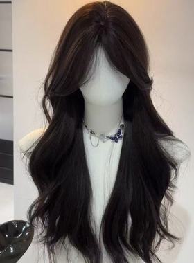 假发女长发黑茶色气质自然全头套式仿真人发蓬松中分大波浪全头套