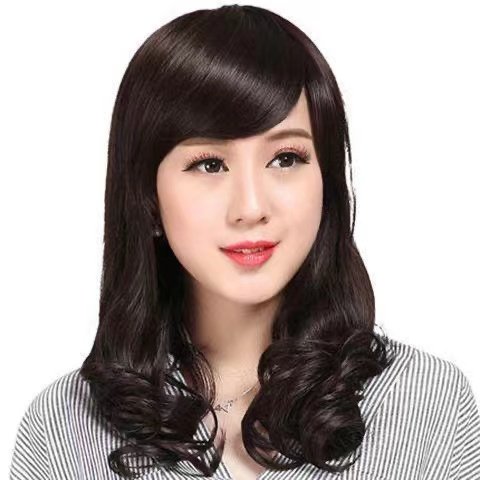 高温丝斜刘海长卷发大波浪卷发