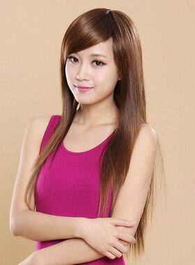 假发女长直发齐斜刘海假发女整顶假发头套jiafa甜美时尚修脸逼真