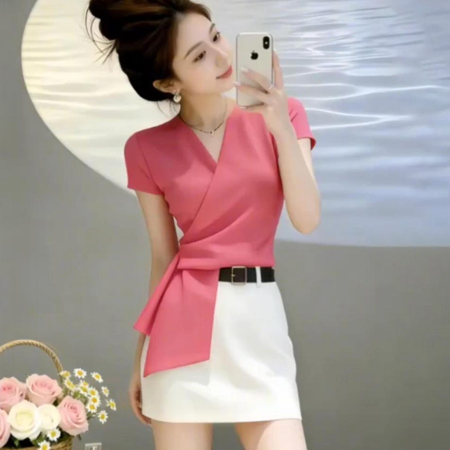 夏日绝美俏皮套装女2026新款不规则系带短袖T恤包臀半身裙两件套