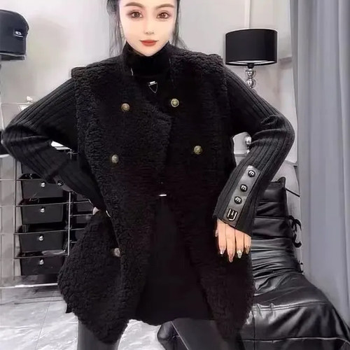 冬季新款加厚保暖颗粒绒马甲外套