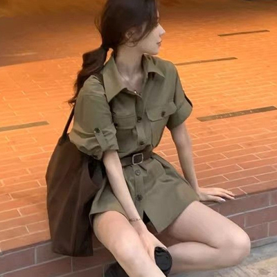 韩系时尚复古衬衫女设计感衬衫裙