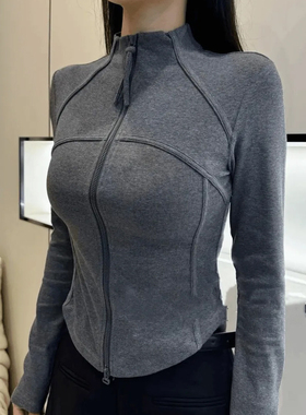 韩版鱼骨拼接拉链立领长袖衬衫女2025秋新款时尚运动瑜伽修身上衣