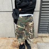 短裤 GRAILZ 男 绿迷彩假两件大破坏拼接阔版 做旧七分裤 LEARL 25SS