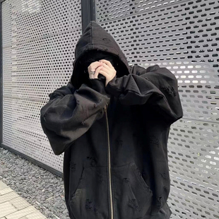 Undermycar 破坏拉链外套水洗做旧重磅连帽卫衣vibe机能ins 24fw