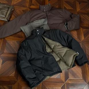 清仓！羽绒服！千鸟格双面穿哈灵顿短宽多形态防泼水磨毛感白鸭绒