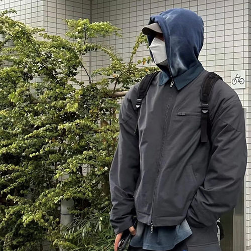 清仓FAR ARCHIVE LEARL秋冬尼龙垫肩夹克水洗做旧重磅拉链外套