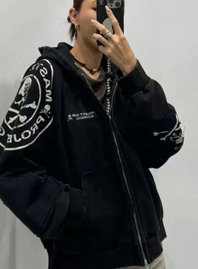 GRALIZ LEARL PROJECT G/R 25SS 新骷髅拼接水洗做旧破洞拉链外套