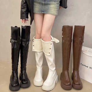 厚底过膝长靴女2025春秋新款 两穿百搭显瘦复古粗跟骑士靴长筒靴子