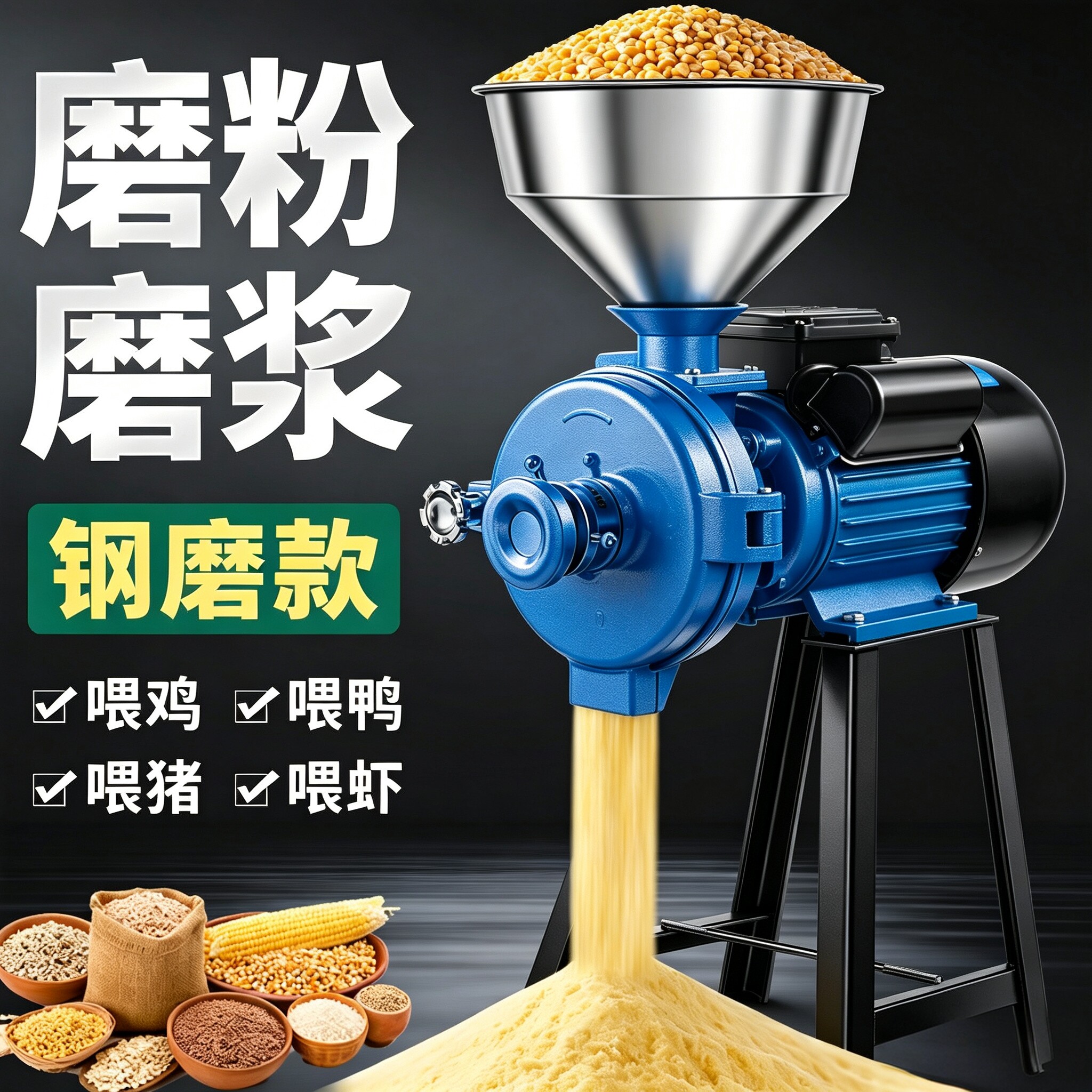 玉米粉碎机家用220V商用打粉五谷杂粮研磨破碎小型干湿两用磨粉机