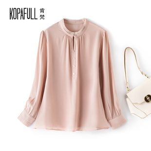 肯梵2025秋优雅立领重磅双绉真丝衬衫女通勤职业装长袖桑蚕丝上衣