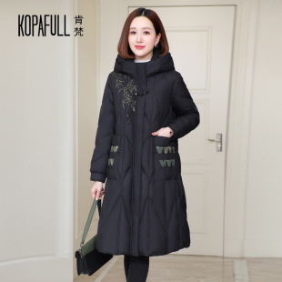 大码宽松加厚羽绒服女中长款2025冬装新款品牌妈妈装鹅绒保暖外套