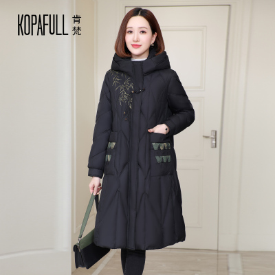 中长款连帽绣花鹅绒羽绒服妈妈装