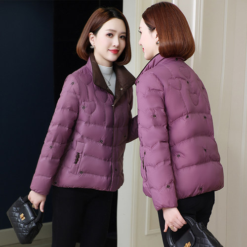 时尚短款立领绣花白鹅绒羽绒服