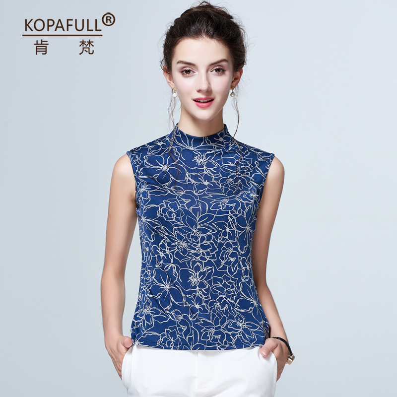 肯梵修身风桑蚕丝上衣无袖t恤
