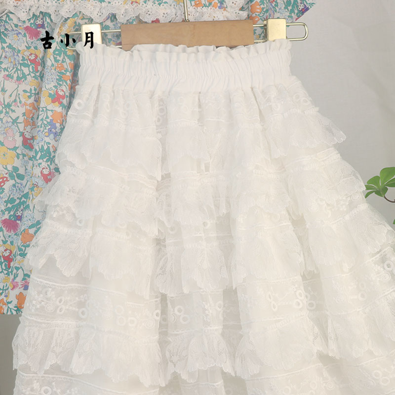 女童春夏半裙2023年新款蕾丝蛋糕裙中长裙洋气仙女白色半身裙
