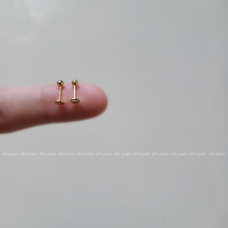 免摘通体纯银拧扣平底圆珠耳骨钉