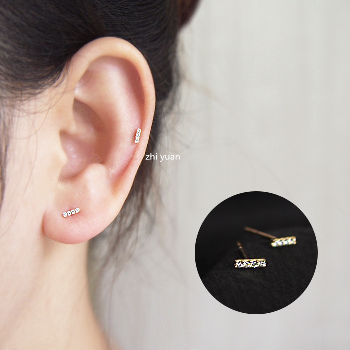 纯银镀一字小棍超百搭叠戴款耳钉