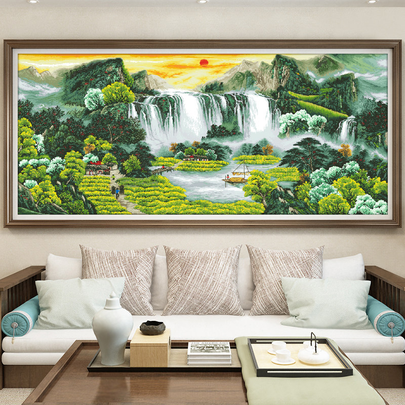 流水生财十字绣2026新款线绣自己绣客厅高端大气风景山水画刺绣